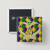 Mardi Gras Harlequin Square Button mit Kronen (Vorne & Hinten)