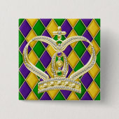 Mardi Gras Harlequin Square Button mit Kronen (Vorderseite)