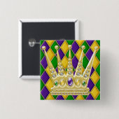 Mardi Gras Harlequin Square Button mit Kronen (Vorne & Hinten)
