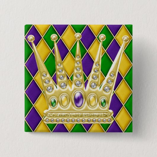 Mardi Gras Harlequin Square Button mit Kronen (Vorderseite)
