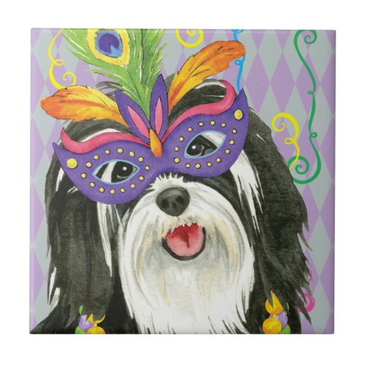 Mardi Gras Havanese Fliese (Vorderseite)
