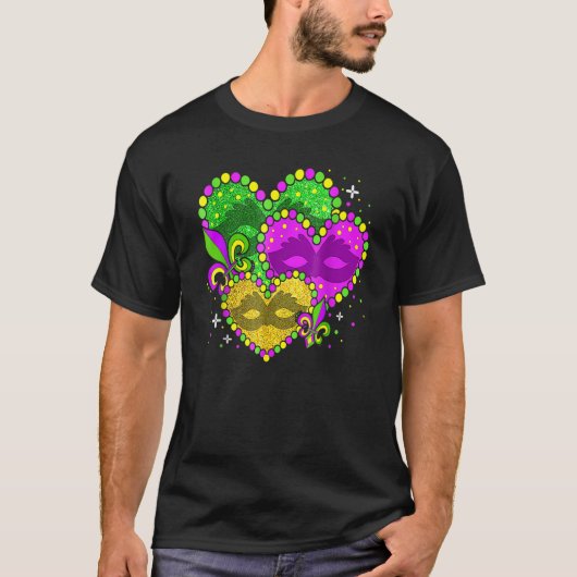 Mardi Gras Heart Fleur De Lys Jester Hat Carnival  T-Shirt (Vorderseite)