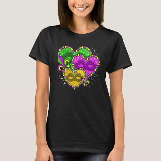 Mardi Gras Heart Fleur-de-lys Symbol Mardi Gras T-Shirt (Vorderseite)
