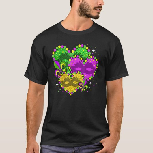 Mardi Gras Heart Fleur-de-lys Symbol Mardi Gras T-Shirt (Vorderseite)