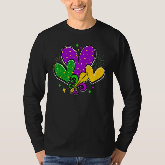 Mardi Gras Hearts Love Mardi Gras Fleur De Lys Fes T-Shirt (Vorderseite)