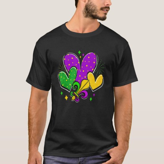 Mardi Gras Hearts Love Mardi Gras Fleur De Lys Fes T-Shirt (Vorderseite)