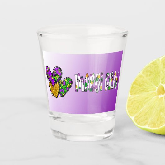 Mardi Gras Hearts Schnapsglas (Vorderseite)