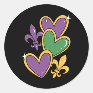 Mardi Gras Hearts Women Girls Kinder Kleinkind Runder Aufkleber