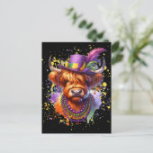 Mardi Gras Highland Cow Postkarte (Stehend Vorderseite)