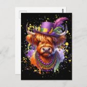 Mardi Gras Highland Cow Postkarte (Vorne/Hinten)