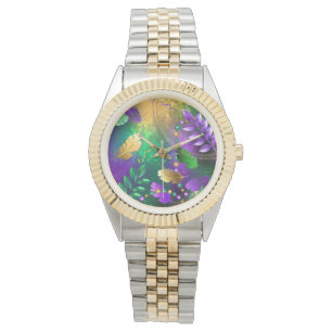 Mardi-Gras-Hintergrund mit Perlen Armbanduhr