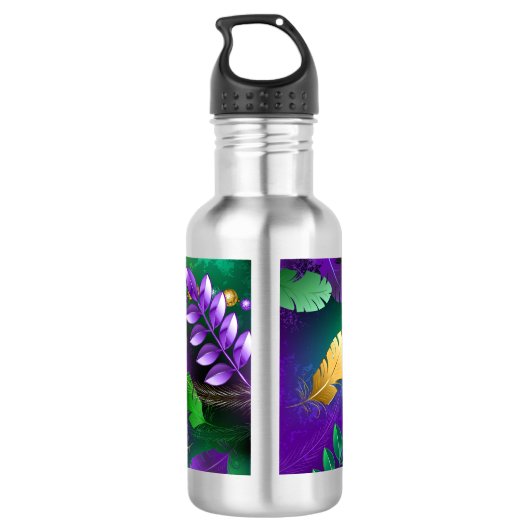 Mardi-Gras-Hintergrund mit Perlen Edelstahlflasche (Rückseite)