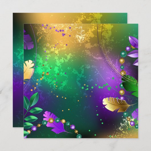 Mardi-Gras-Hintergrund mit Perlen Einladung (Vorne/Hinten)