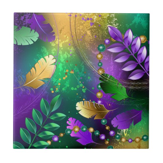 Mardi-Gras-Hintergrund mit Perlen Fliese (Vorderseite)