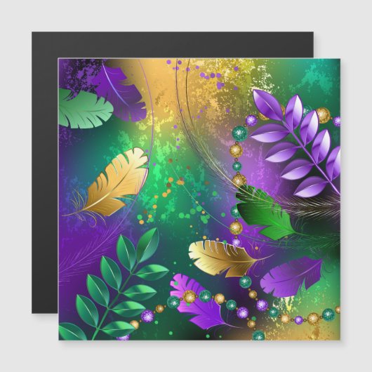 Mardi-Gras-Hintergrund mit Perlen Magneteinladung (Vorne/Hinten)