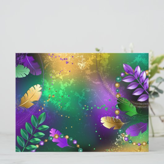 Mardi-Gras-Hintergrund mit Perlen Save The Date (Stehend Vorderseite)