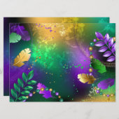 Mardi-Gras-Hintergrund mit Perlen Save The Date (Vorne/Hinten)