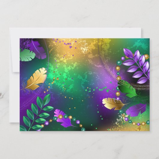 Mardi-Gras-Hintergrund mit Perlen Save The Date (Vorderseite)