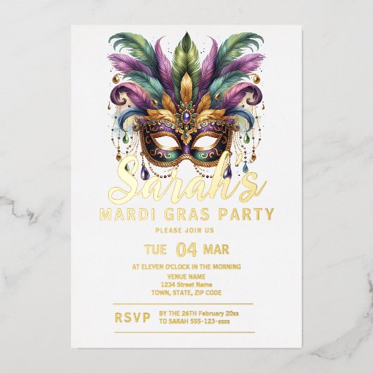Mardi Gras Holiday Party Folieneinladung (Vorderseite)