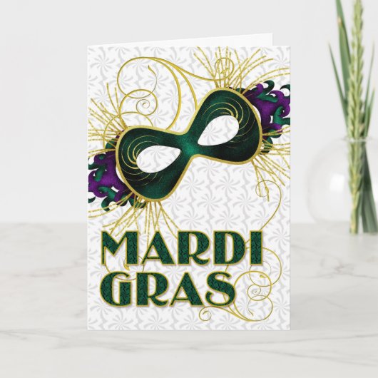 Mardi Gras in Violet Gold Green Mask Karte (Vorderseite)