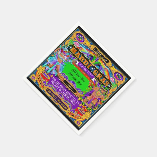 Mardi Gras - individueller Cocktail Napkins Serviette (Ecke)