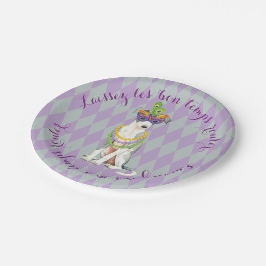 Mardi Gras Italian Greyhound Pappteller (Schrägansicht)