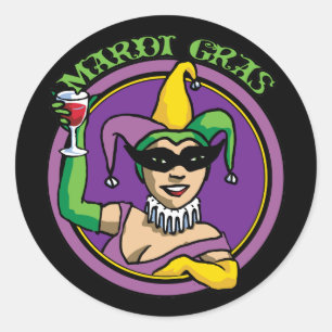 Mardi Gras Jester Girl Runder Aufkleber