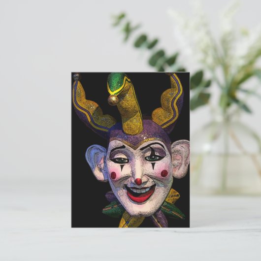 Mardi Gras Jester Postkarte (Stehend Vorderseite)