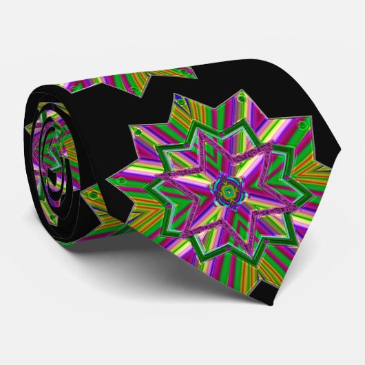Mardi Gras Jewel Tones on Black Neck Tie Krawatte (Gerollt)