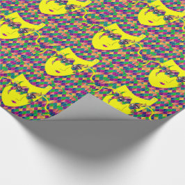 Mardi Gras Karneval Gelbe Maske auf Lila Diamanten Geschenkpapier