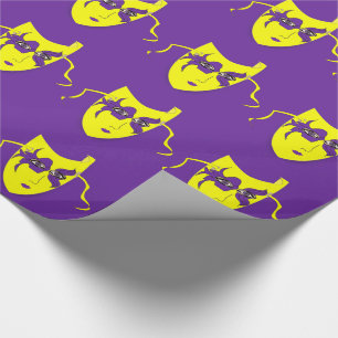 Mardi Gras Karneval Gelbe Maske auf Lila Geschenkpapier