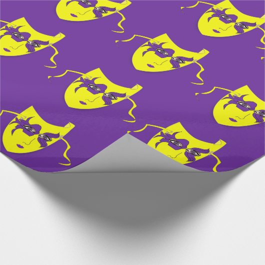 Mardi Gras Karneval Gelbe Maske auf Lila Geschenkpapier (Ecke)