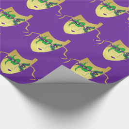 Mardi Gras Karneval Goldmaske auf Lila Geschenkpapier