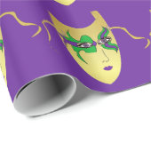 Mardi Gras Karneval Goldmaske auf Lila Geschenkpapier (Rolleneckpunkt)