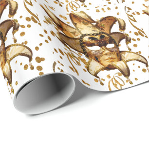 Mardi Gras Karneval Goldmaske mit Confetti Geschenkpapier