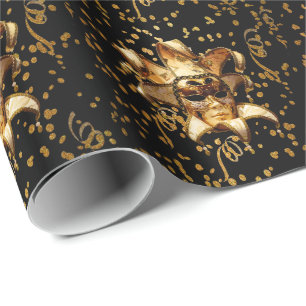 Mardi Gras Karneval Goldmaske mit Confetti Geschenkpapier