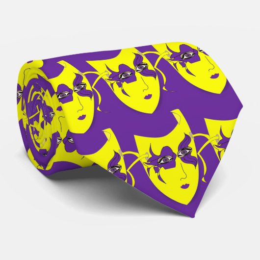 Mardi Gras Karneval Maske auf Lila NeckTie Krawatte (Gerollt)