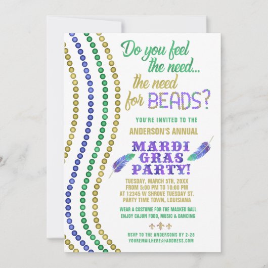 Mardi Gras Karneval Party Beliebte Perlen Einladung (Vorderseite)