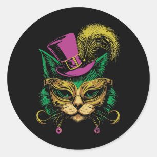 Mardi Gras Katze mit Hut Gles Frauen Kinder Kinder Runder Aufkleber