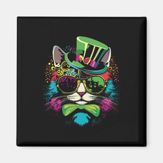 Mardi Gras Katze mit Hut Gles Magnet (Vorne)