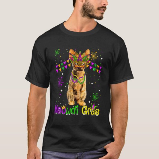 Mardi Gras Katze Niedlich Devon Rex Katze Karneval T-Shirt (Vorderseite)