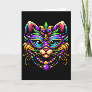 Mardi Gras Katze trägt Maske Jester Hut Lustige Ka Karte
