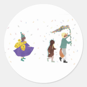 Mardi Gras Kids Karneval Frühlingsillustration Runder Aufkleber
