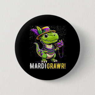 Mardi Gras Kids Shirt T Rex Dinosaur Mardi Grawr C Button