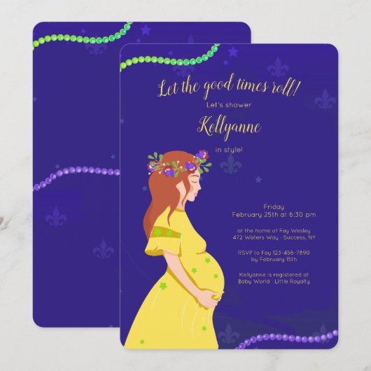 Mardi Gras Kinderdusche Einladung (Vorne/Hinten)