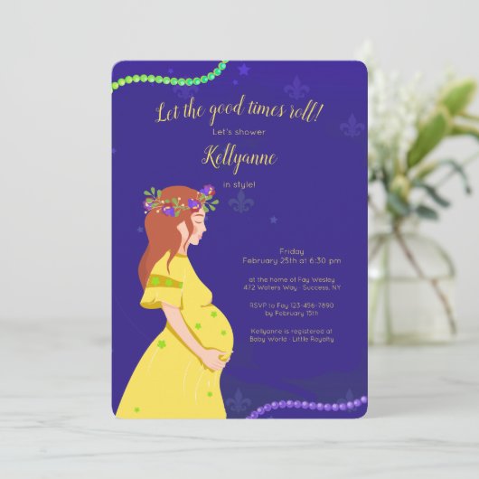 Mardi Gras Kinderdusche Einladung (Stehend Vorderseite)