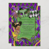 Mardi Gras Kinderdusche Einladung (Vorne/Hinten)