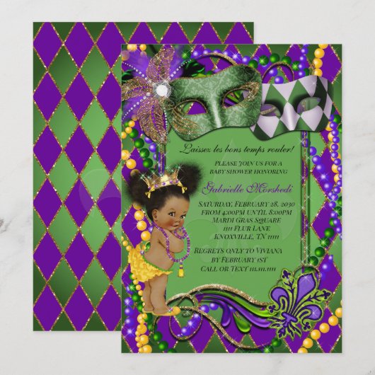 Mardi Gras Kinderdusche Einladung (Vorne/Hinten)