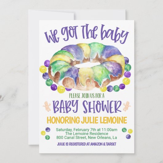 Mardi Gras Kinderdusche Einladung (Vorderseite)