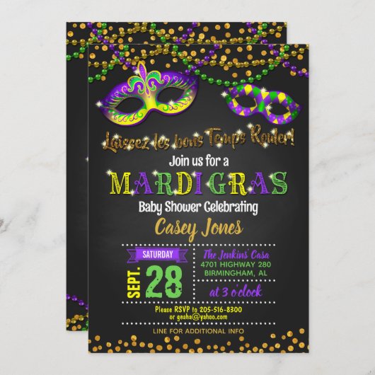 Mardi Gras Kinderdusche Einladung (Vorne/Hinten)